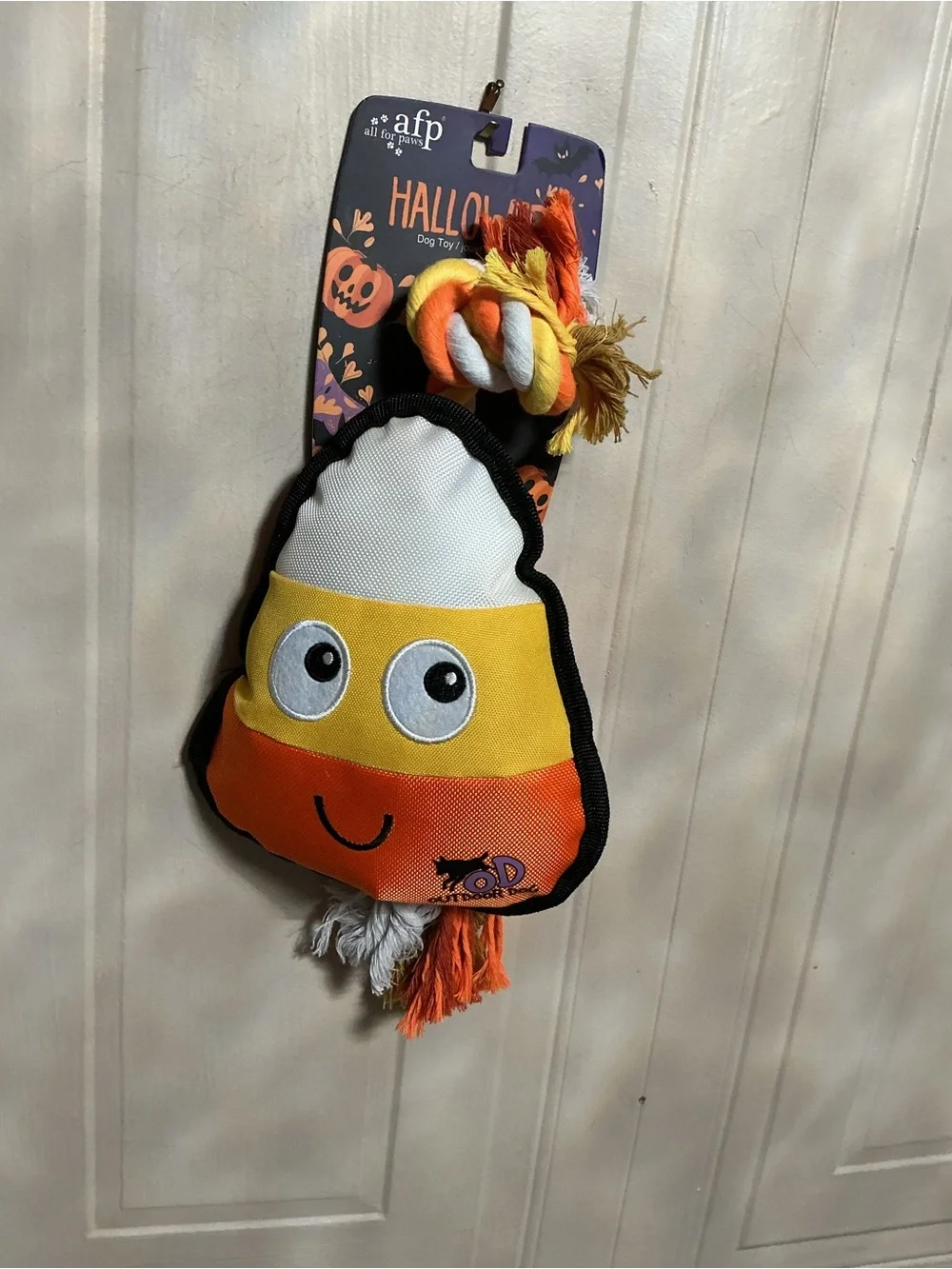 New afp All For Paws Halloween Dog Toy Candy Corn with Rope Squeaker Push 15”